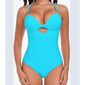 NWT Small Relleciga Sky Blue Twist Front One-Piece Swimsuit